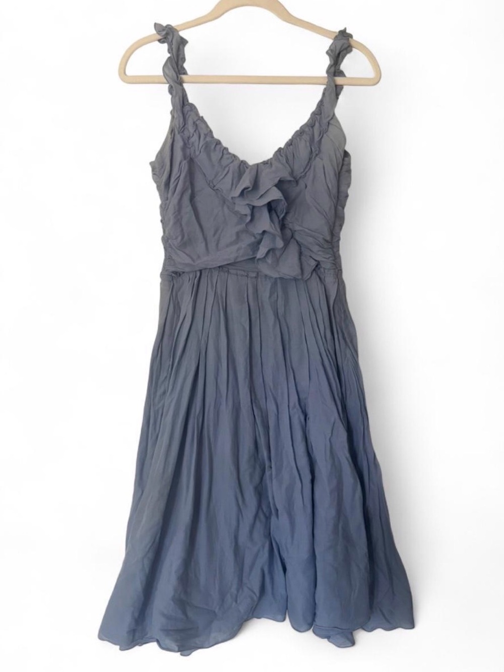 Zara Woman Light Blue Ruffled Flutter Front V-Neck Sleeveless Midi Dress Size S